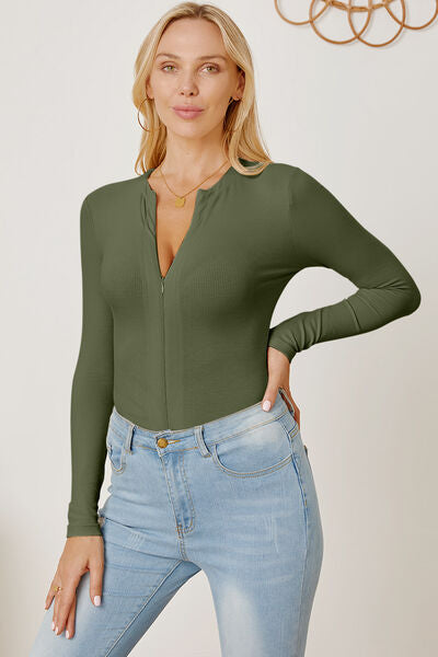 Zipper Closure Long Sleeve Bodysuit