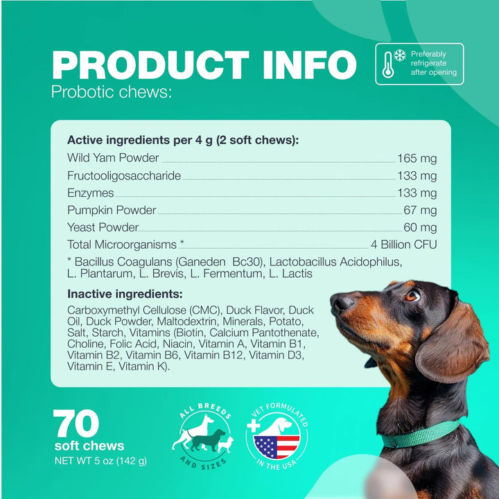 All-Natural Dog Probiotics Chews Information