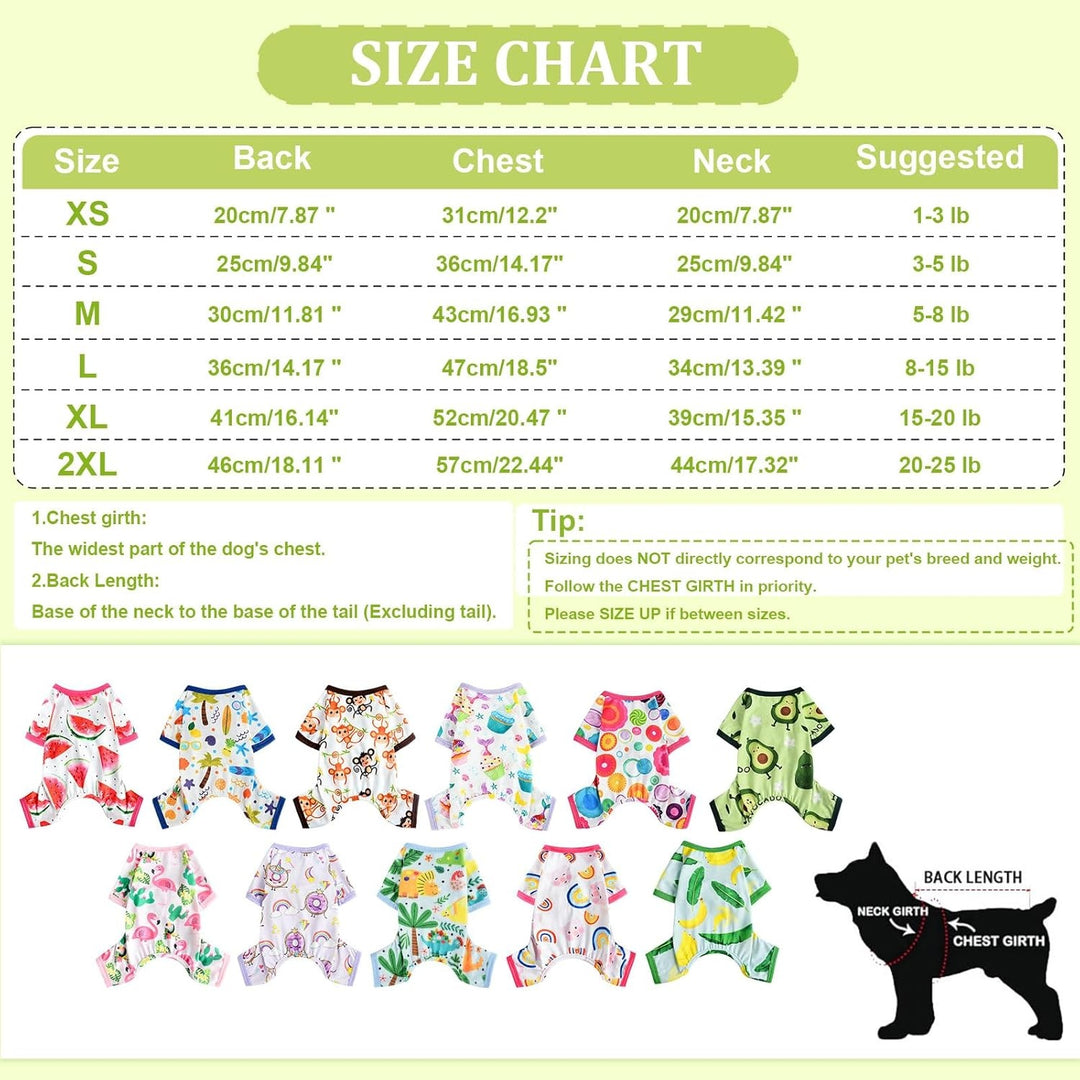 Size Chart Monkey Dog Pajamas