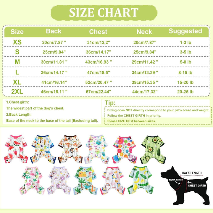 Size Chart Monkey Dog Pajamas