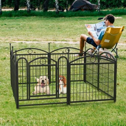 Black Metal Pet Pen in Garden