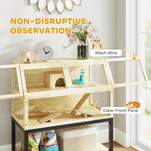 Hamster Cage On Wheels W Storage Shelf, Seesaws, Water Bottle, Hut & Ramps, For Dwarf, Gerbil, Syrian Hamster, Mouse