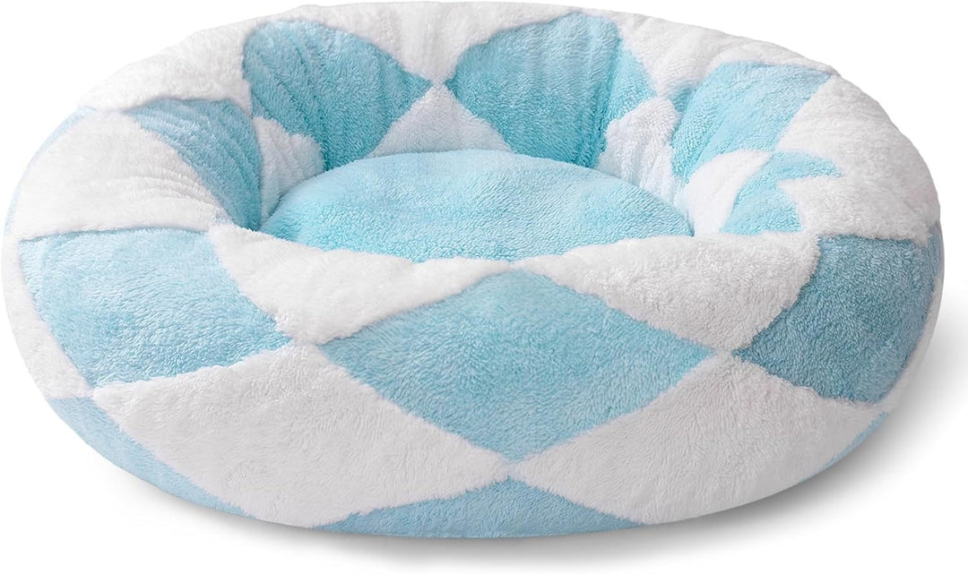Blue and White Mewfoon Donut Cat Bed