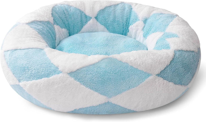 Blue and White Mewfoon Donut Cat Bed