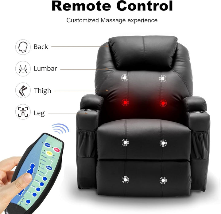 Recliner Chair, Rocking Chair with Massage and Heat, 360° Swivel