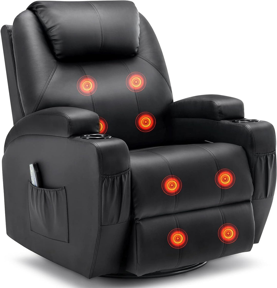 Recliner Chair, Rocking Chair with Massage and Heat, 360° Swivel