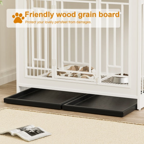 White Pet Crate with Friendly Wood Grain Board