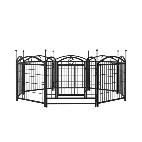 Black metal pet playpen with multiple sections 