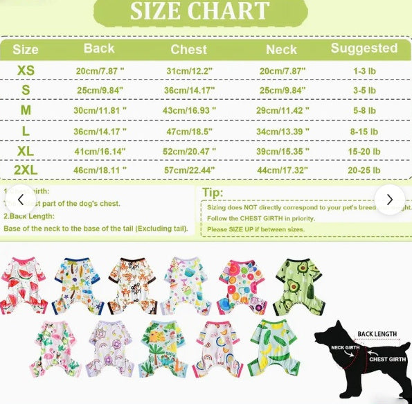 Small Dog Clothes Outfit Size Chart