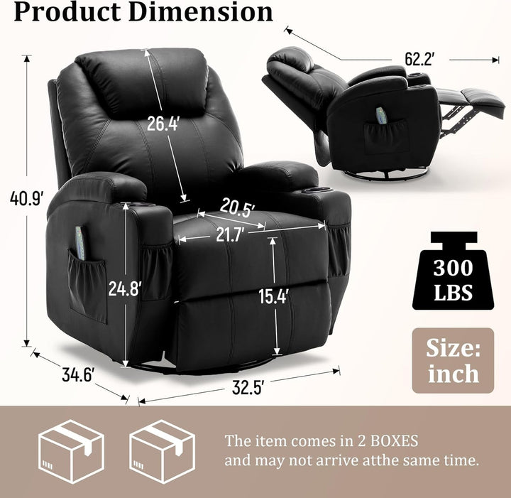 Recliner Chair, Rocking Chair with Massage and Heat, 360° Swivel