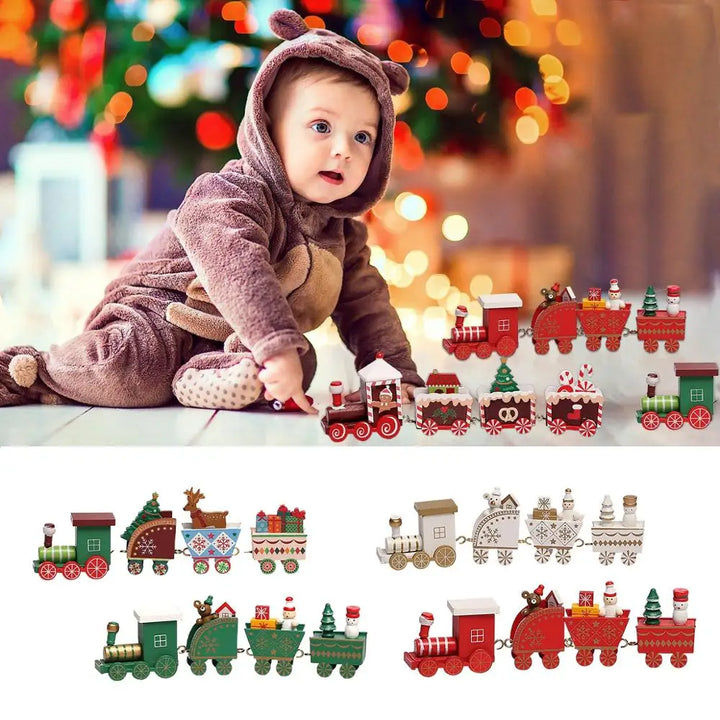 little Kid playing with Christmas train