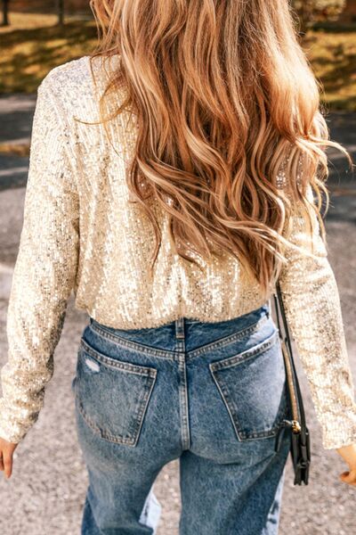 stylish Glam Sequin Wrap Bodysuit
