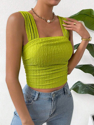  stylish Textured Square Neck Wide Strap Tank
