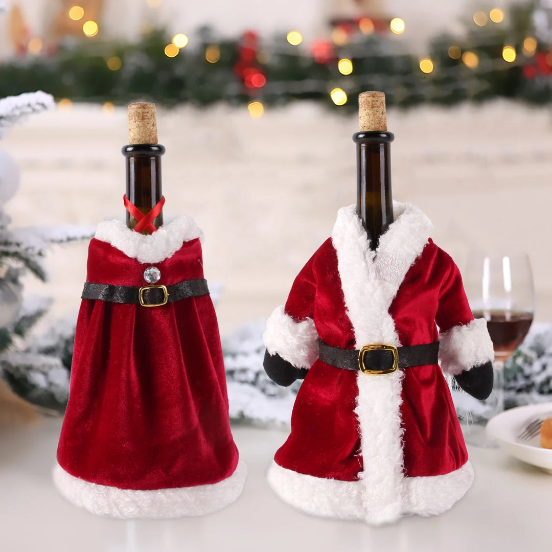 wine bottle wrap with Santa Claus dress